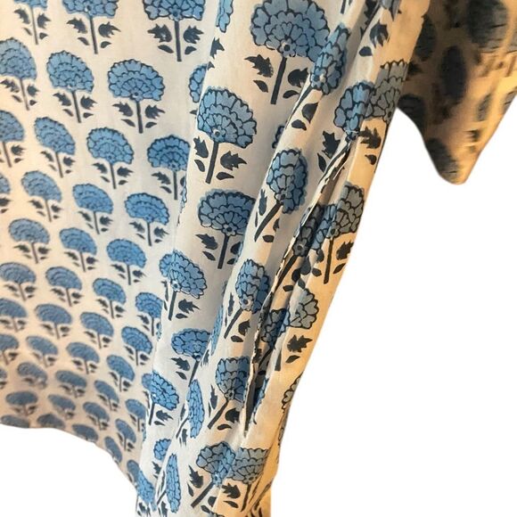 Victoria Dunn Sz M Blue White Feminine Boho Cotton Flowy Statement Pocket Dress - Picture 4 of 8